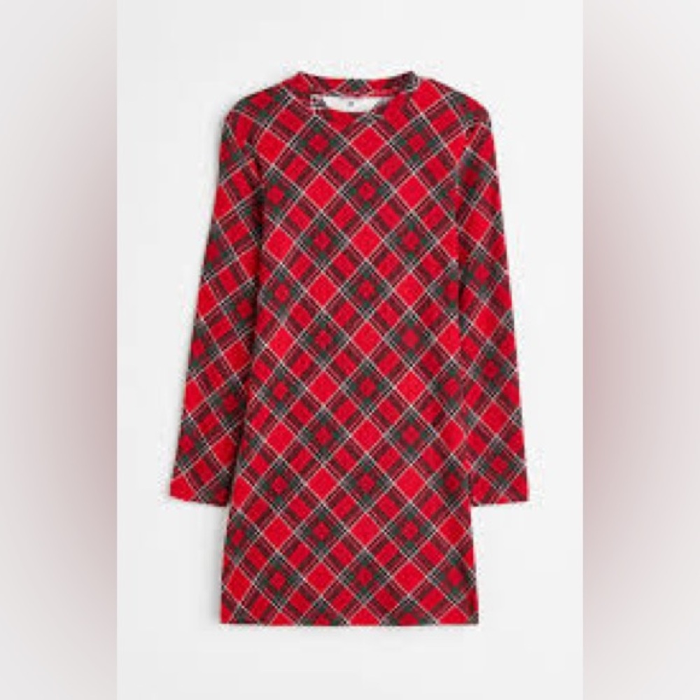 H&M Girls Red and Green Classic Tartan Tunic, Size 12-14Y, Long sleeved,